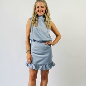 Elegant Blue Ruffle Hem Skirt